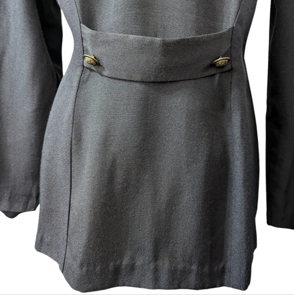 Vintage 80s Black Military Blazer Gold Buttons Power Suit Jacket Structured - Picture 13 of 16